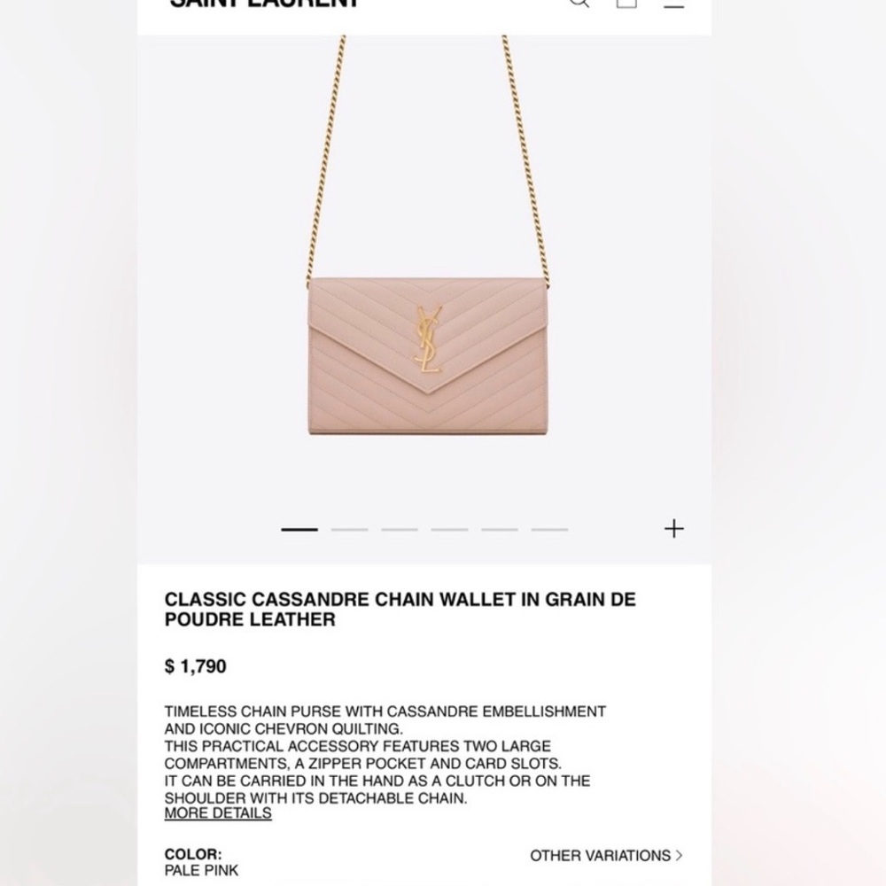 Yves Saint Laurent Blush Quilted Clutch with Gold Chain - Picture 3 of 3